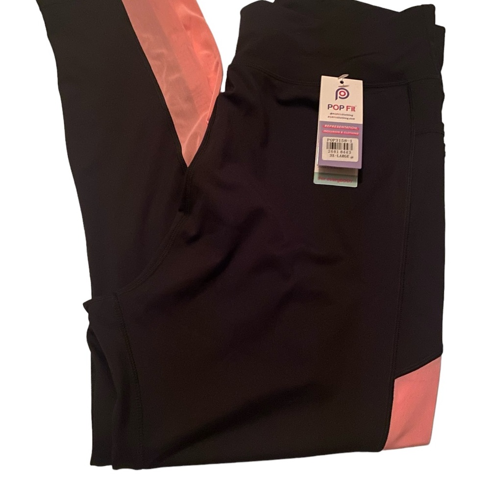Pop fit clothing, black leggings with pink side stripe 3x-large.NWT fell off